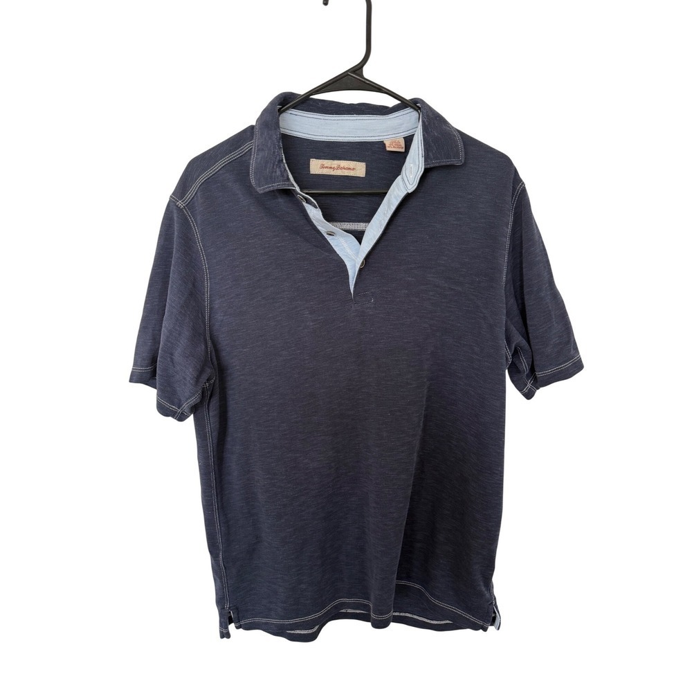 Tommy Bahama Mens Polo Shirt Navy Blue Short Sleeve Button Up Size M